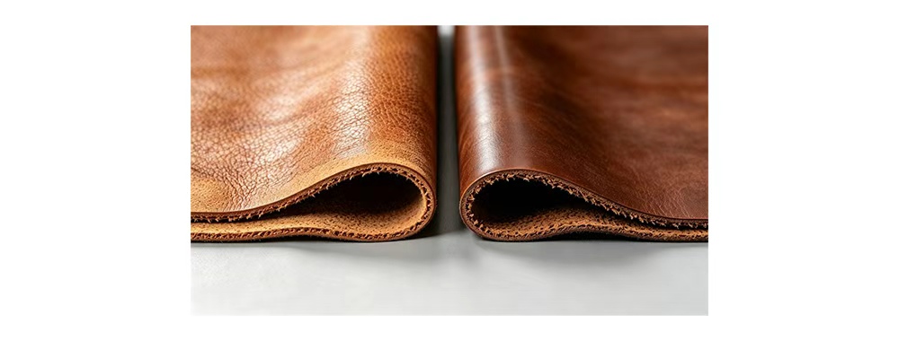 Cross-section comparison of top-grain leather and split leather
